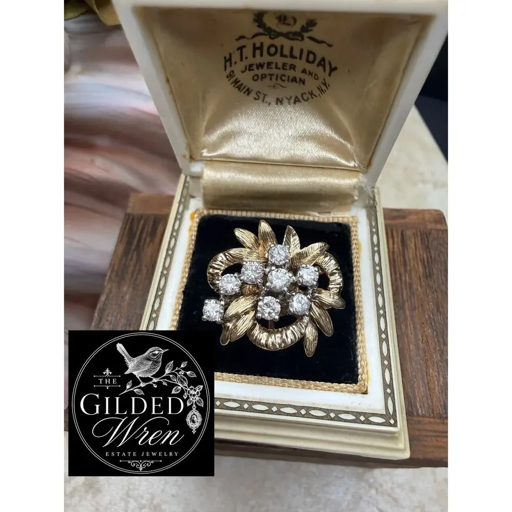 Vintage 1950s–1960s Hollywood Regency Diamond Cocktail Ring | Solid Gold